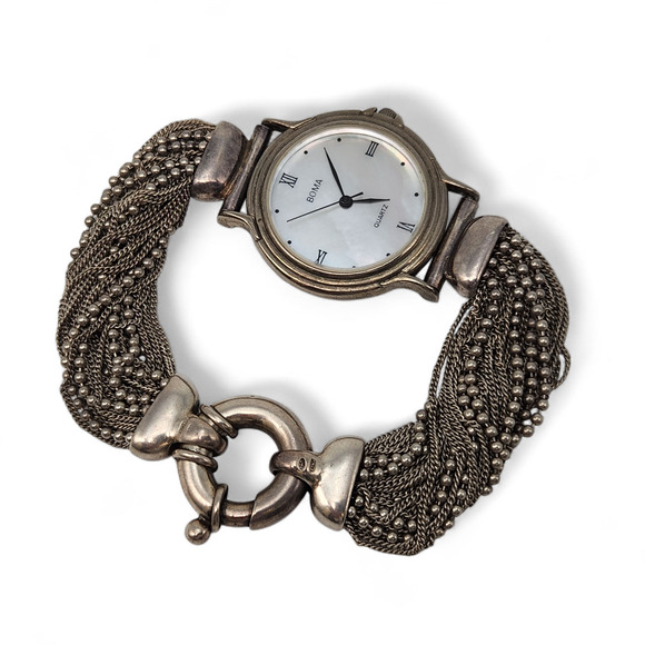 Boma MOP Dial Sterling 925 Multi Strand Watch, Italy - 58.6 Grams - Picture 1 of 16